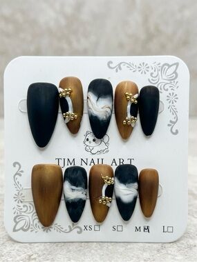 Black and Bronze Marble Press-On Nail Set
